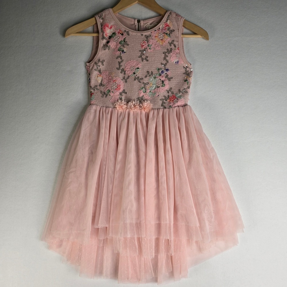 Btween Girls Pink Floral Embroidered Tulle High-Low Party Dress Size 7/8